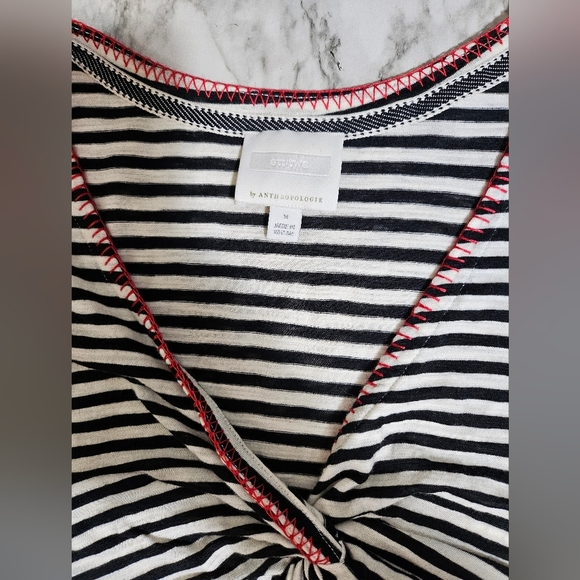 Anthropologie ett:wa Black White Striped Short Sleeve Blouse Medium - Picture 5 of 8